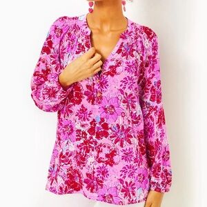 NEW Lilly Pulitzer Elsa Silk Top Lilac Thistle In The Wild Flowers SIZE Large